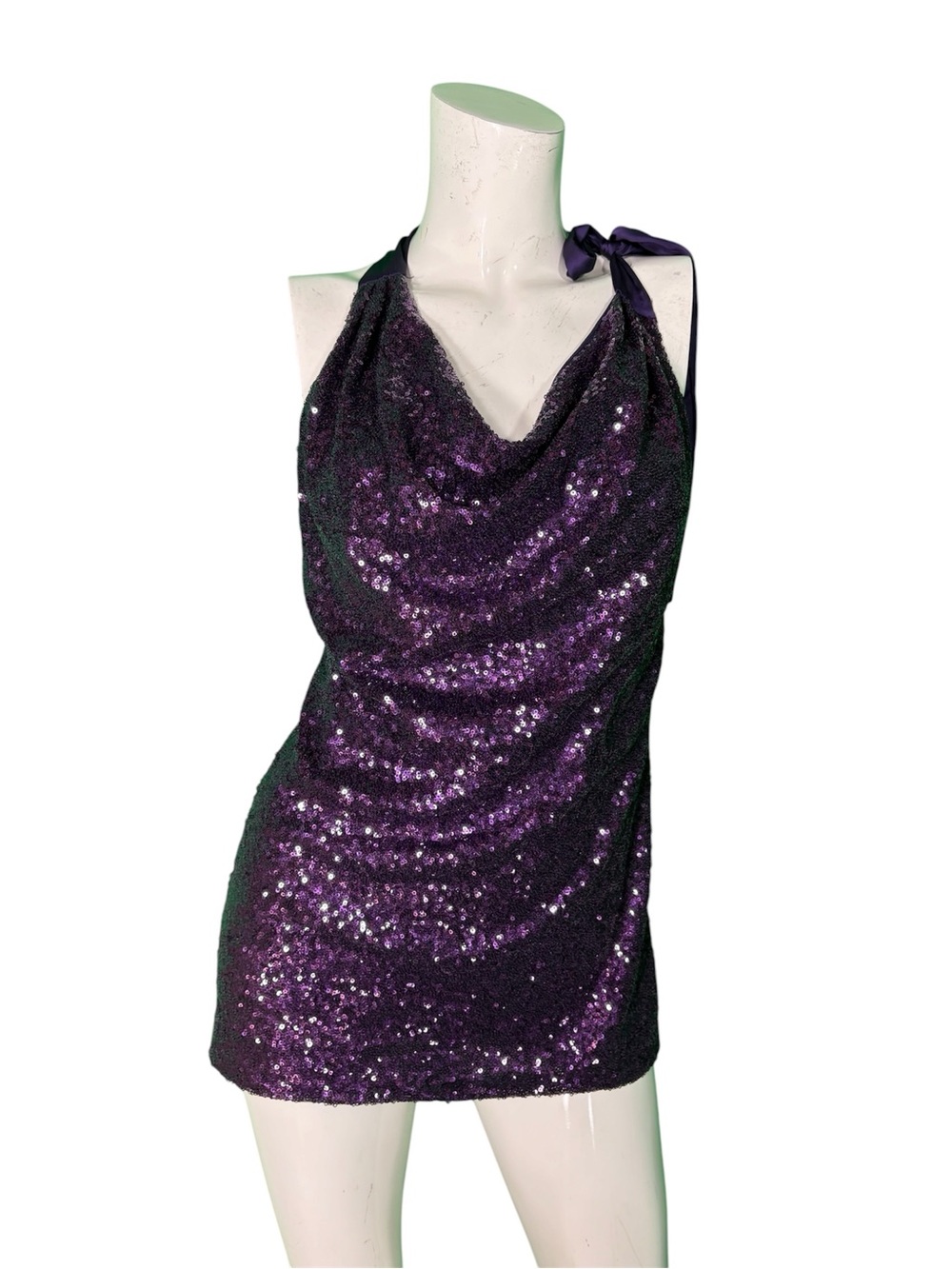Y2K jennifer Lopez purple sequin sleeveless evening party blouse size small